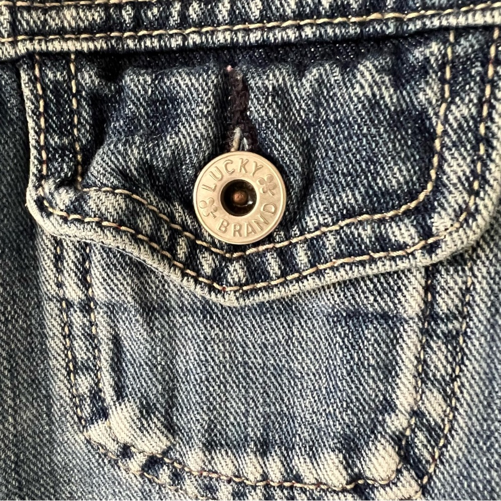 Y2K Lucky Brand Denim Trucker Blue Jean Jacket Blue Faded Zip Size XL - Picture 4 of 14